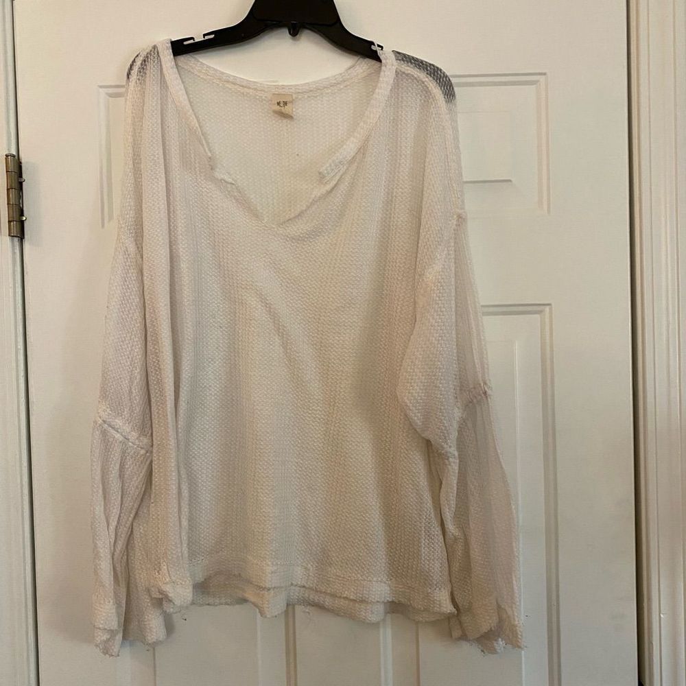 Free People Dahlia White Thermal Long Sleeve Top Large
